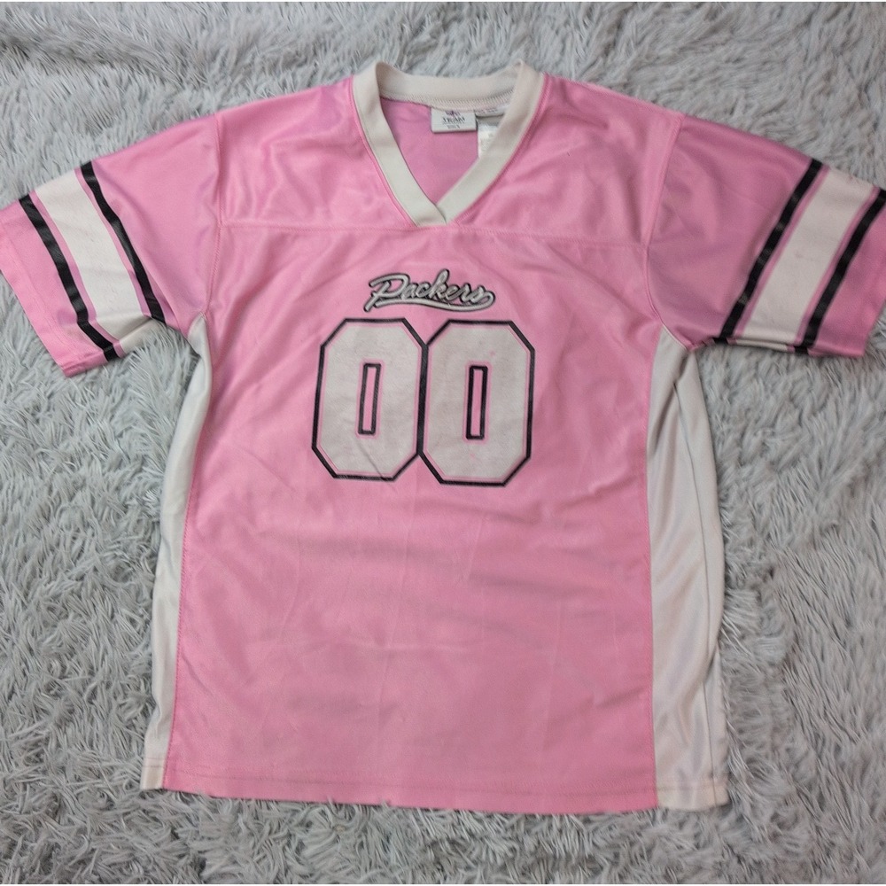 Green Bay Packers Shirt Girls XL Pink NFL Football #00 V Neck Lightweight